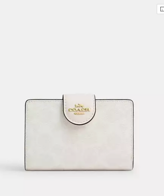 Coach Medium Corner Zip Wallet In Signature Canvas - White/Chalk