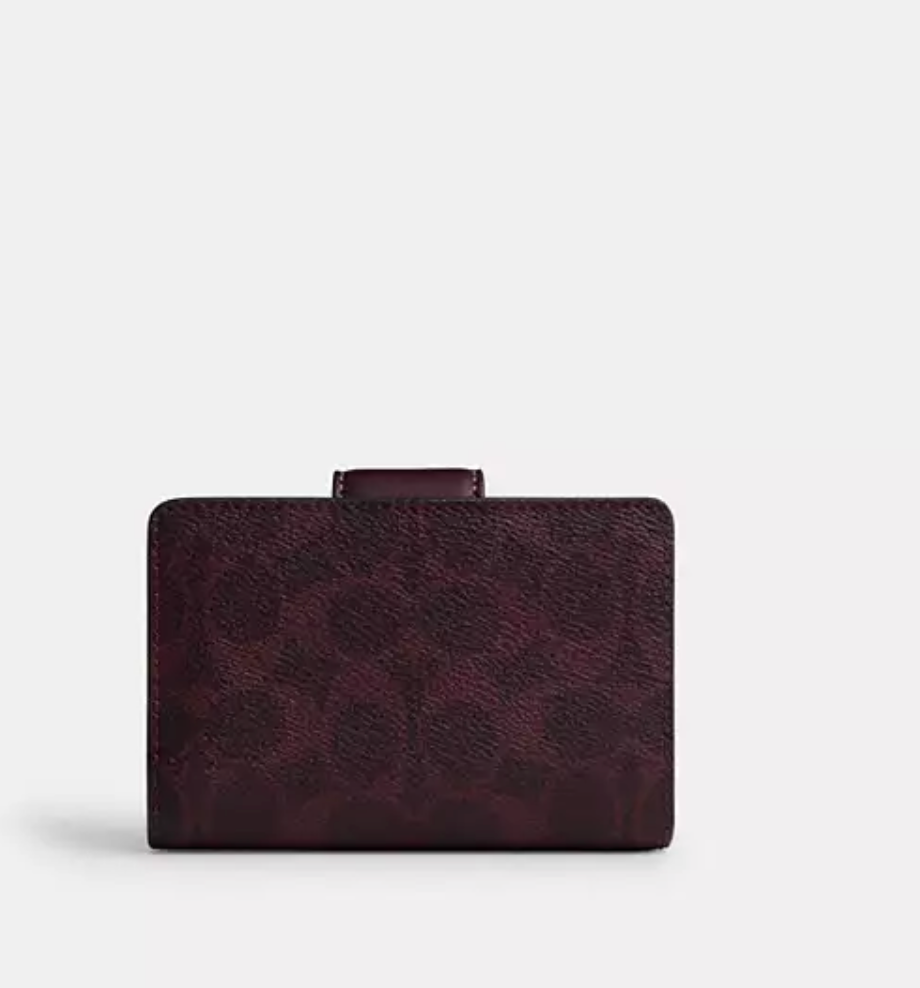 Coach Medium Corner Zip Wallet In Signature Canvas - Gold/Black Currant
