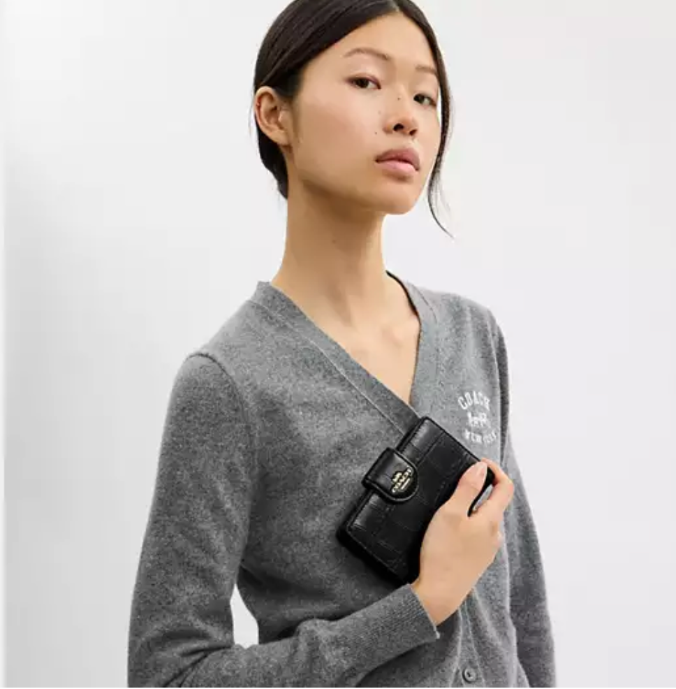 Coach Medium Corner Zip Wallet -Croco Gold/Black