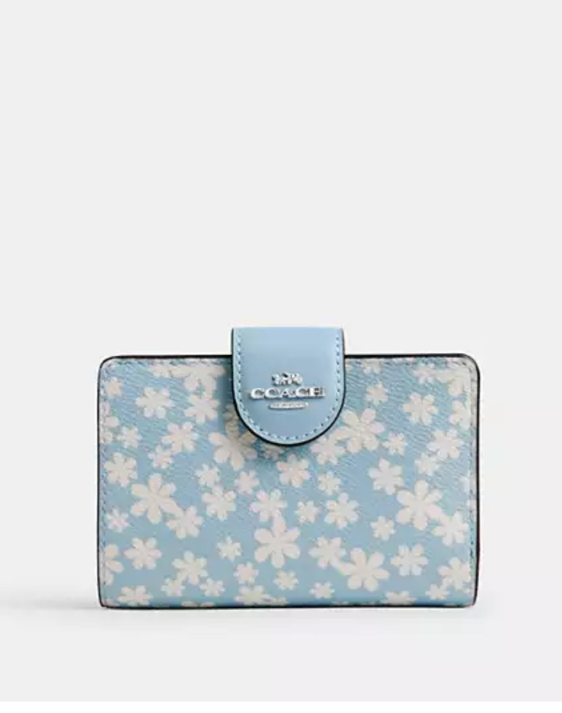 Coach Medium Corner Zip Wallet With Floral Print - Blue Multi