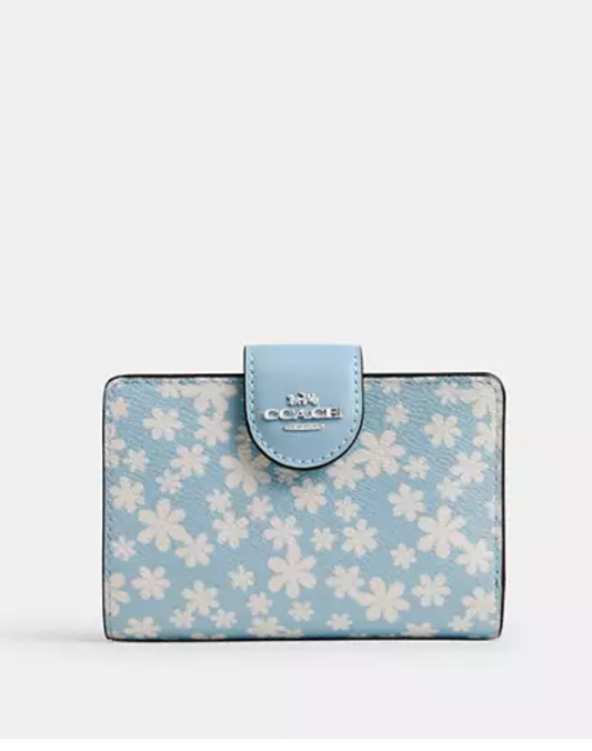 Coach Medium Corner Zip Wallet With Floral Print - Blue Multi