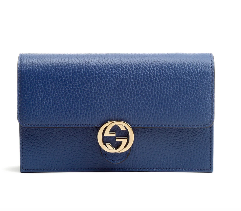 Gucci Dollar Calfskin Interlocking G Chain Wallet Bag Caspian Blue