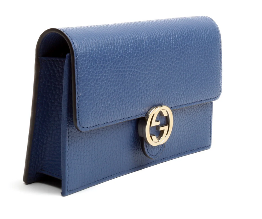 Gucci Dollar Calfskin Interlocking G Chain Wallet Bag Caspian Blue