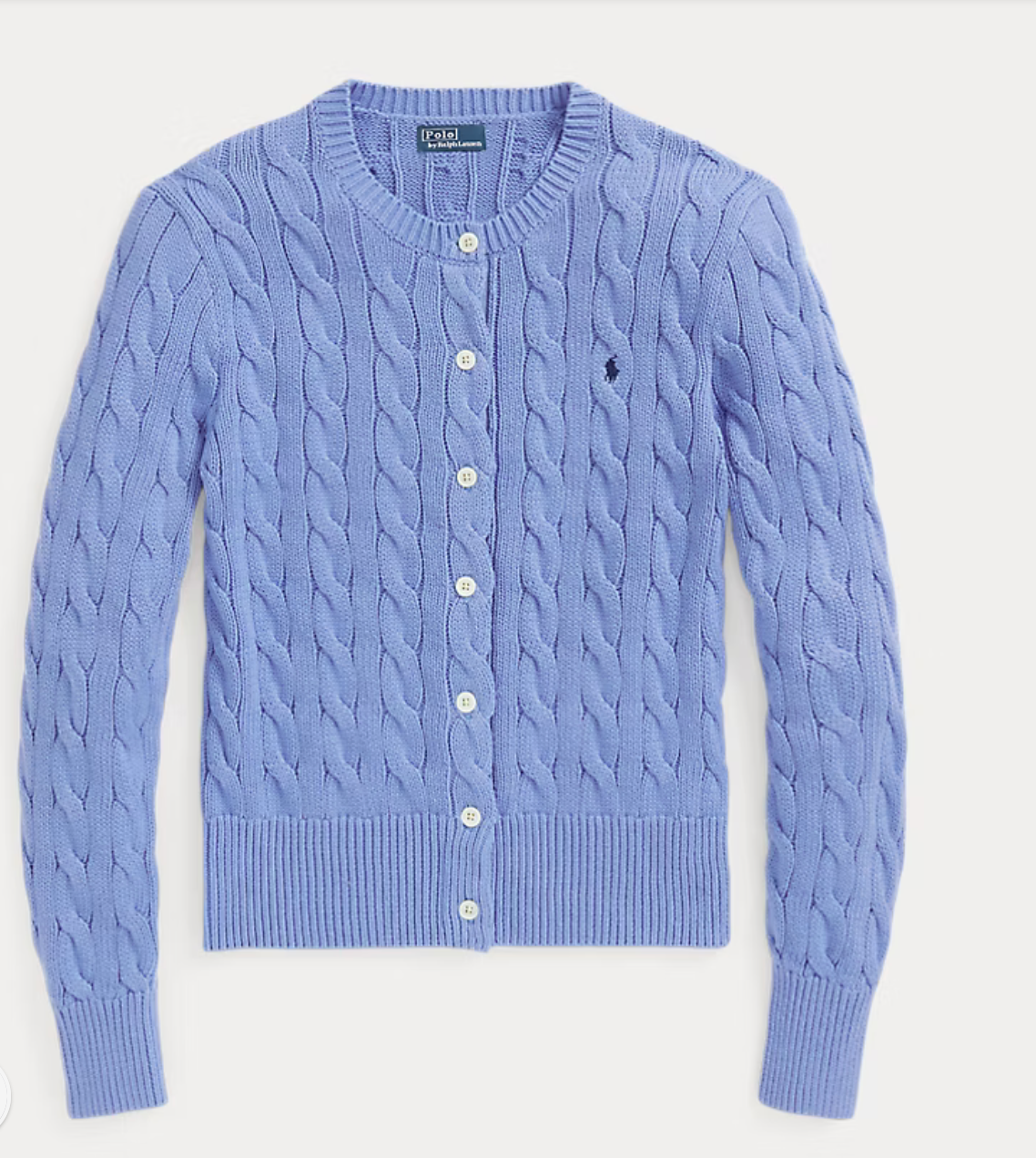 Polo Ralph Lauren Cable-Knit Cotton Crewneck Cardigan Blue