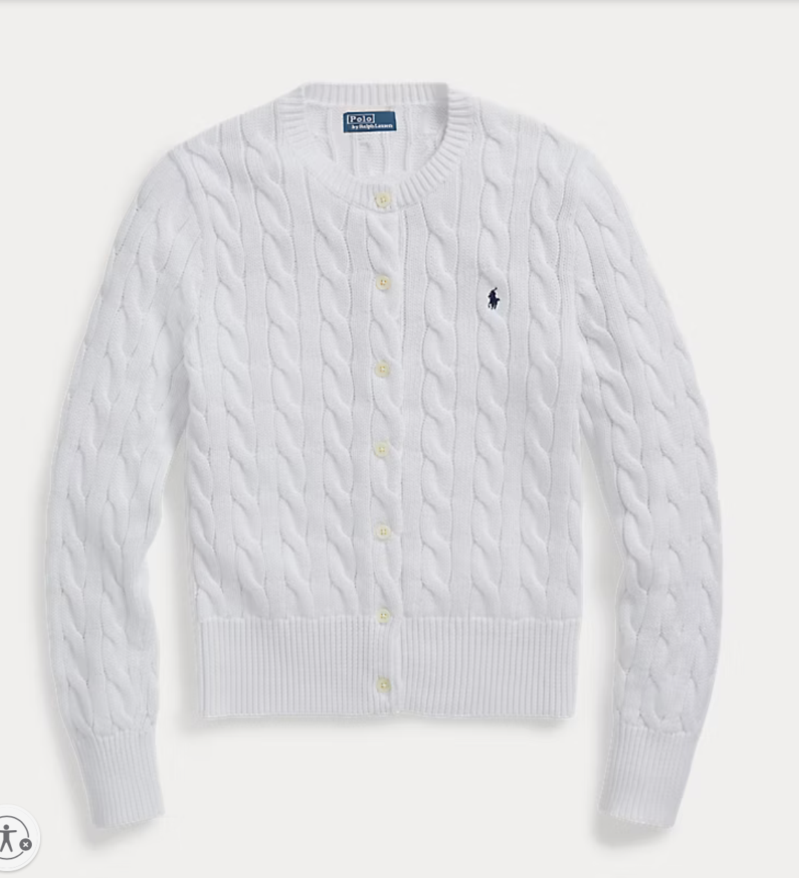 Polo Ralph Lauren Cable-Knit Cotton Crewneck Cardigan White