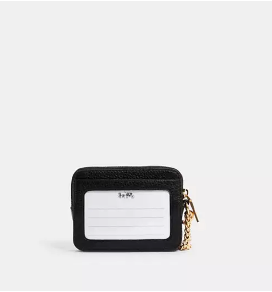 Coach Zip Card Case Pebbled Leather - Gold/Black