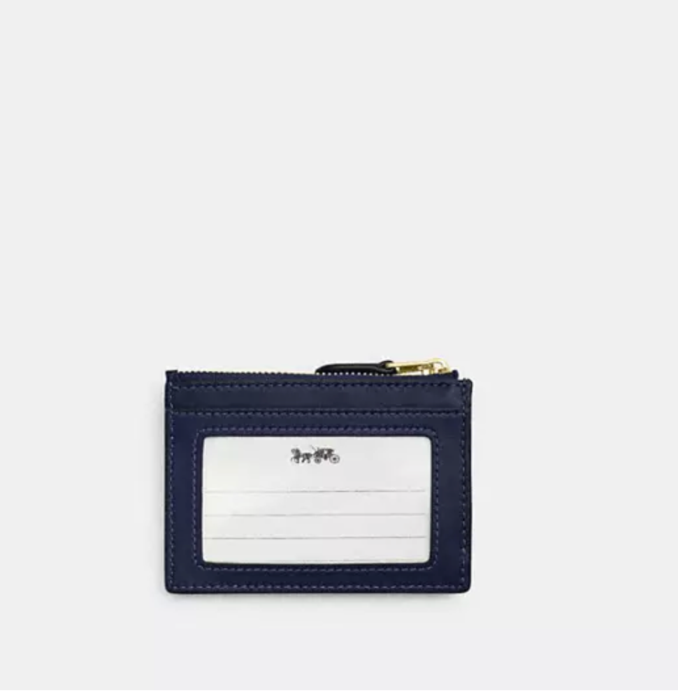 Coach Mini Skinny ID Case In Signature Chenille - Gold/Navy