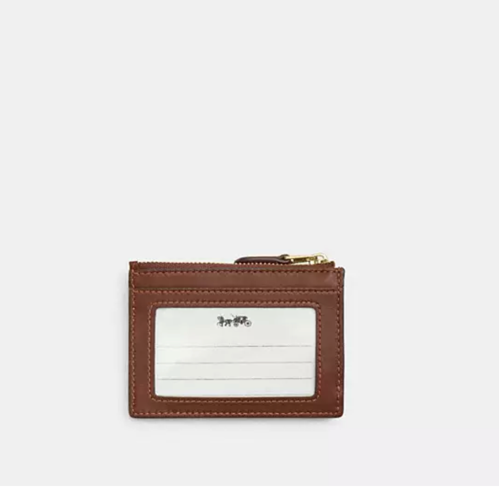 Coach Mini Skinny ID Case In Signature Chenille - Khaki/Vintage Brown
