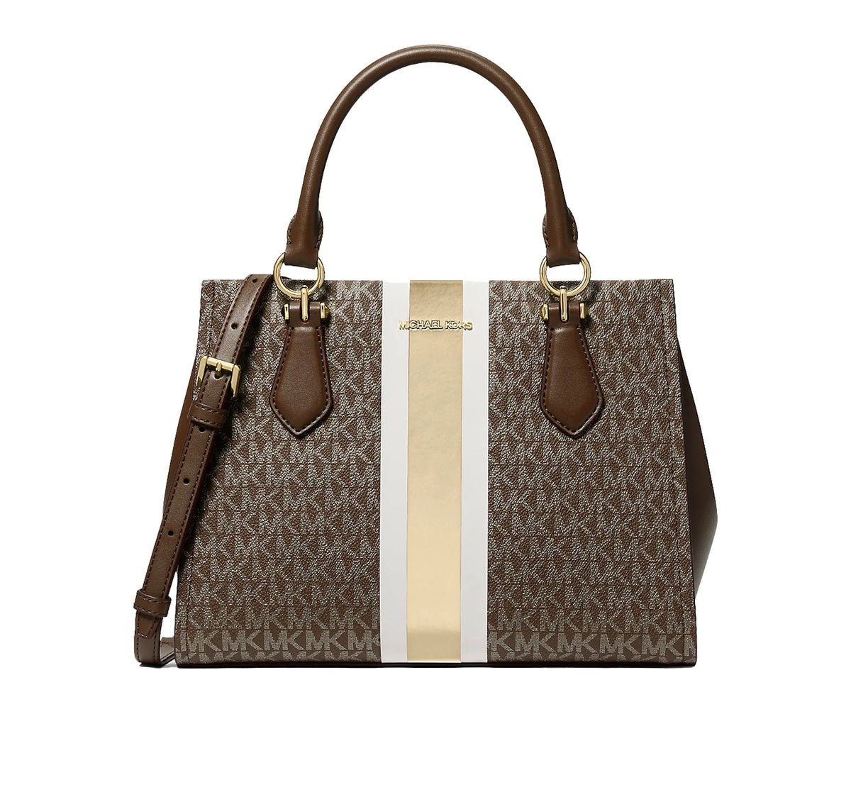 Michael Kors Women's Marilyn Medium Signature Logo Stripe Satchel Bag