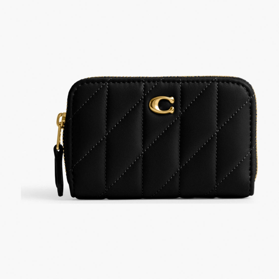 Coach Essential Small Zip Around Card Case With Pillow Quilting - Brass/Black