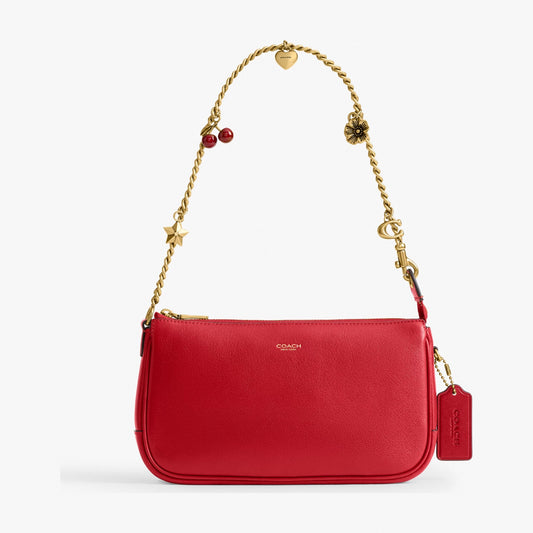 Coach Plaza Bag With Charm Chain Strap - Brass/Scarlet