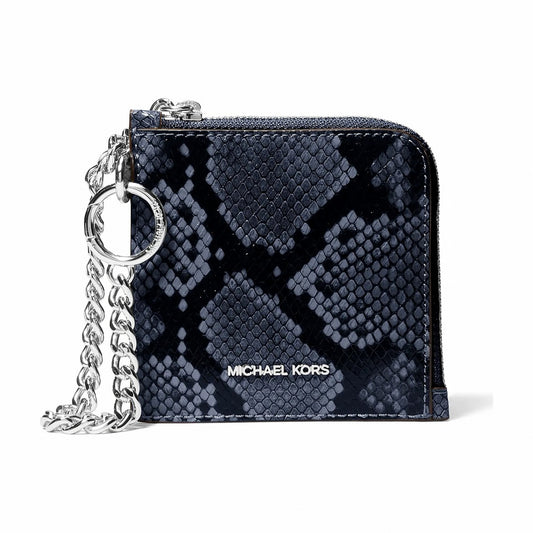Michael Kors Jet Set Travel Medium Snake Embossed Chain Wallet - NAVY