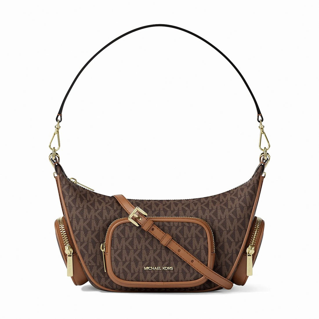 Michael Kors Merritt Small Signature Logo Convertible Shoulder Bag - BROWN