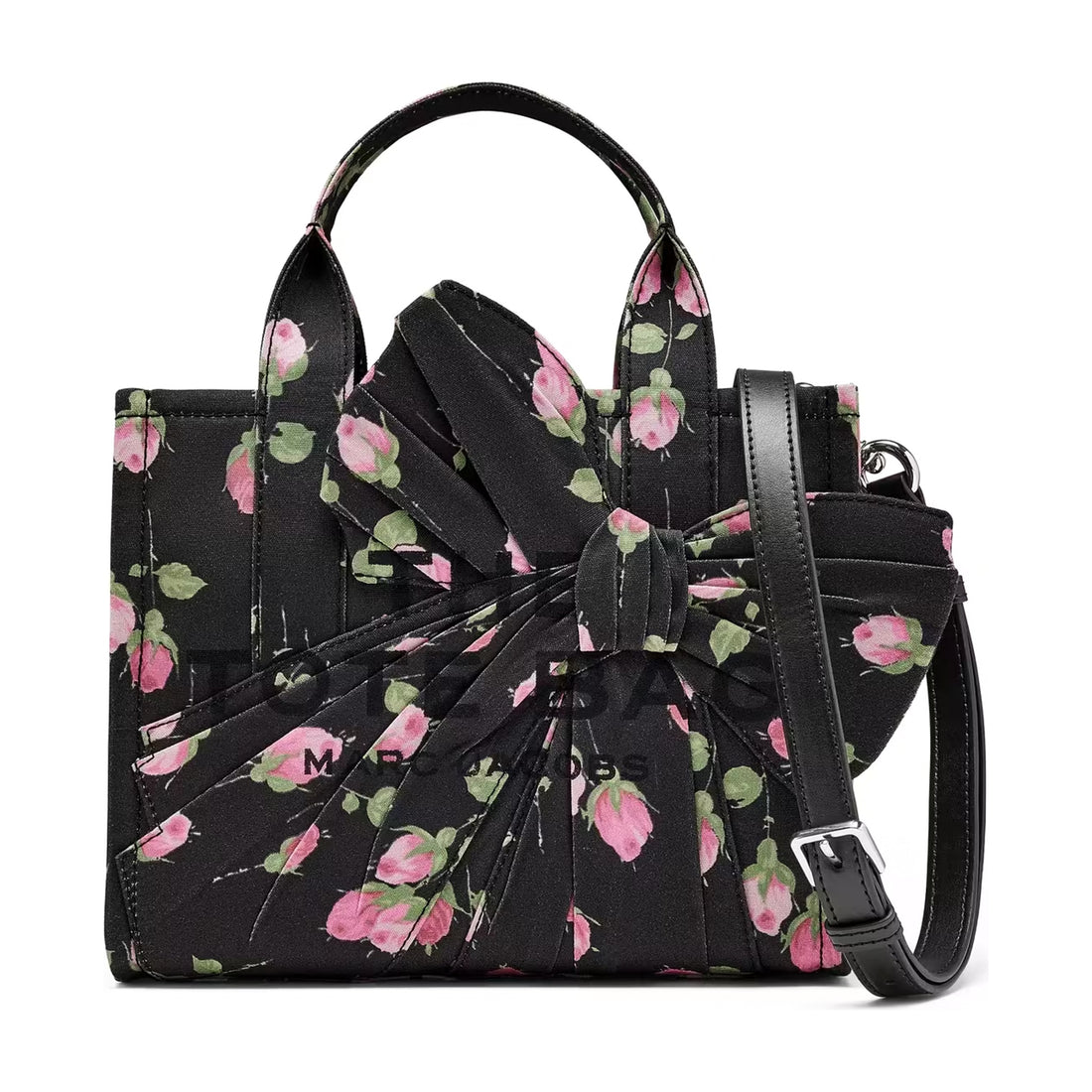 Marc Jacobs Small Tote Bag In Vintage Floral Canvas With Oversized Bow - BLACK MULTI