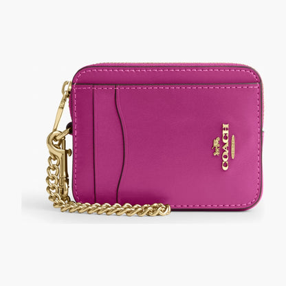 Coach Zip Card Case - Gold/Magenta