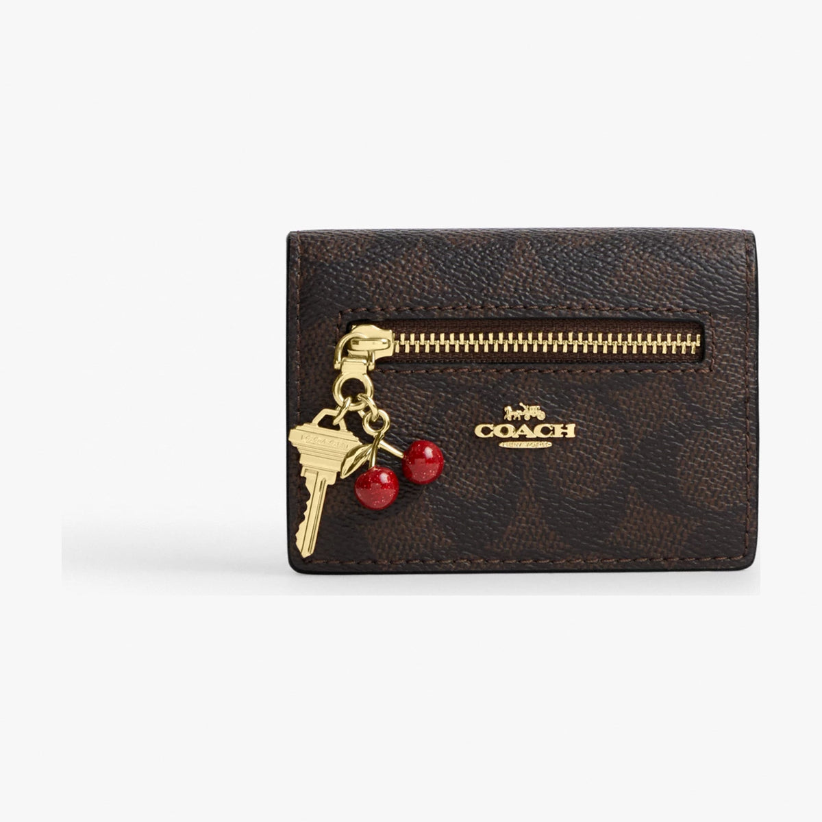 Coach Card Case With Charms In Signature Canvas - Gold/Walnut/Black