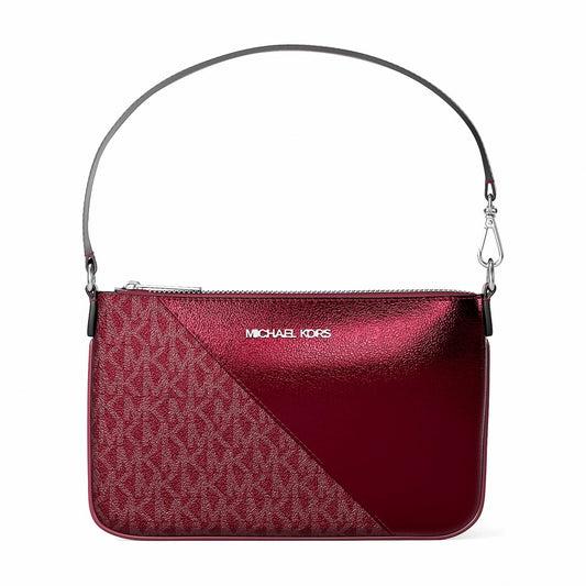 Michael Kors Jet Set Travel Metallic and Signature Logo Wristlet - MAROON