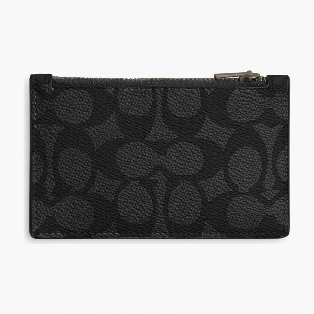 Coach Zip Card Case In Signature Canvas - Gunmetal/Charcoal/Black