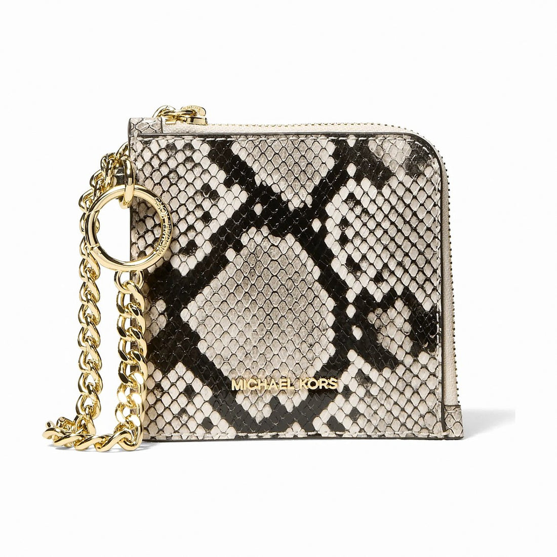 Michael Kors Jet Set Travel Medium Snake Embossed Chain Wallet - LT CREAM