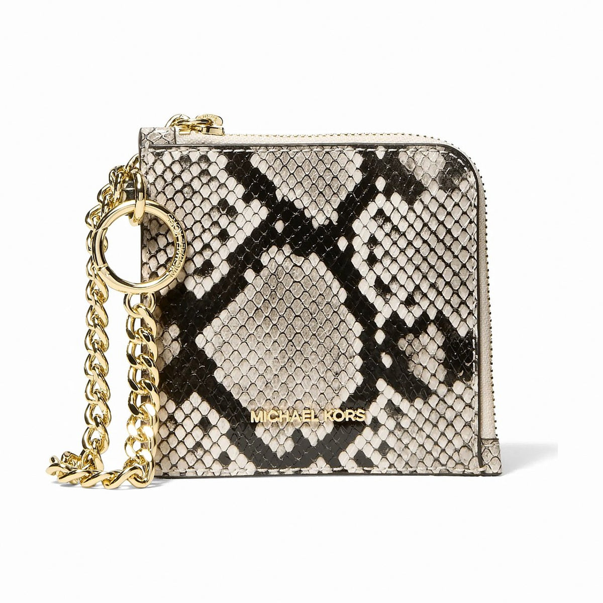 Michael Kors Jet Set Travel Medium Snake Embossed Chain Wallet - LT CREAM