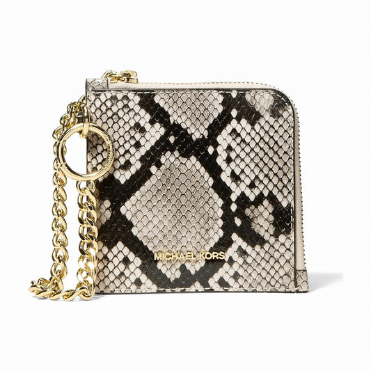 Michael Kors Jet Set Travel Medium Snake Embossed Chain Wallet - LT CREAM