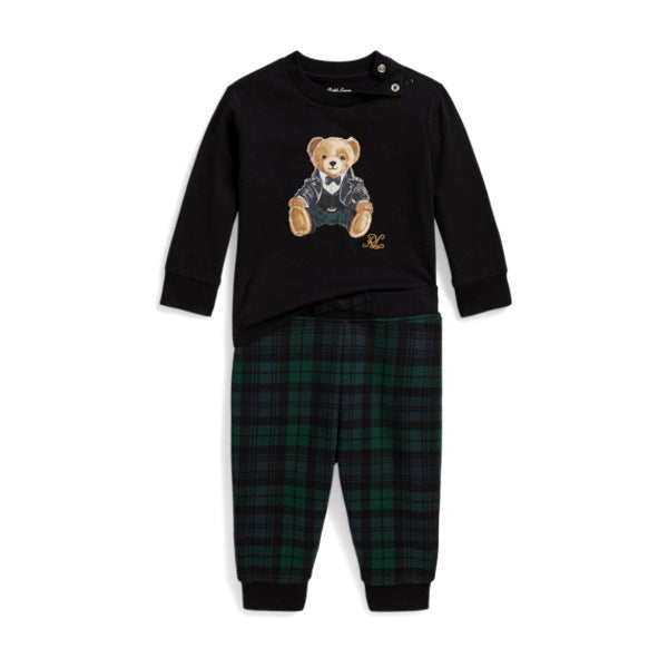 Baby Boy Baby Polo Bear Tee & Plaid Fleece Pant Set - Polo Black