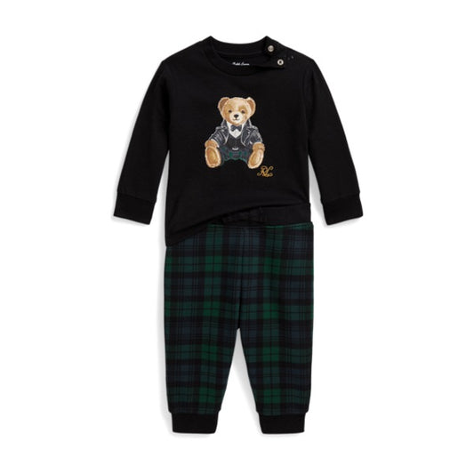 Baby Boy Baby Polo Bear Tee & Plaid Fleece Pant Set - Polo Black
