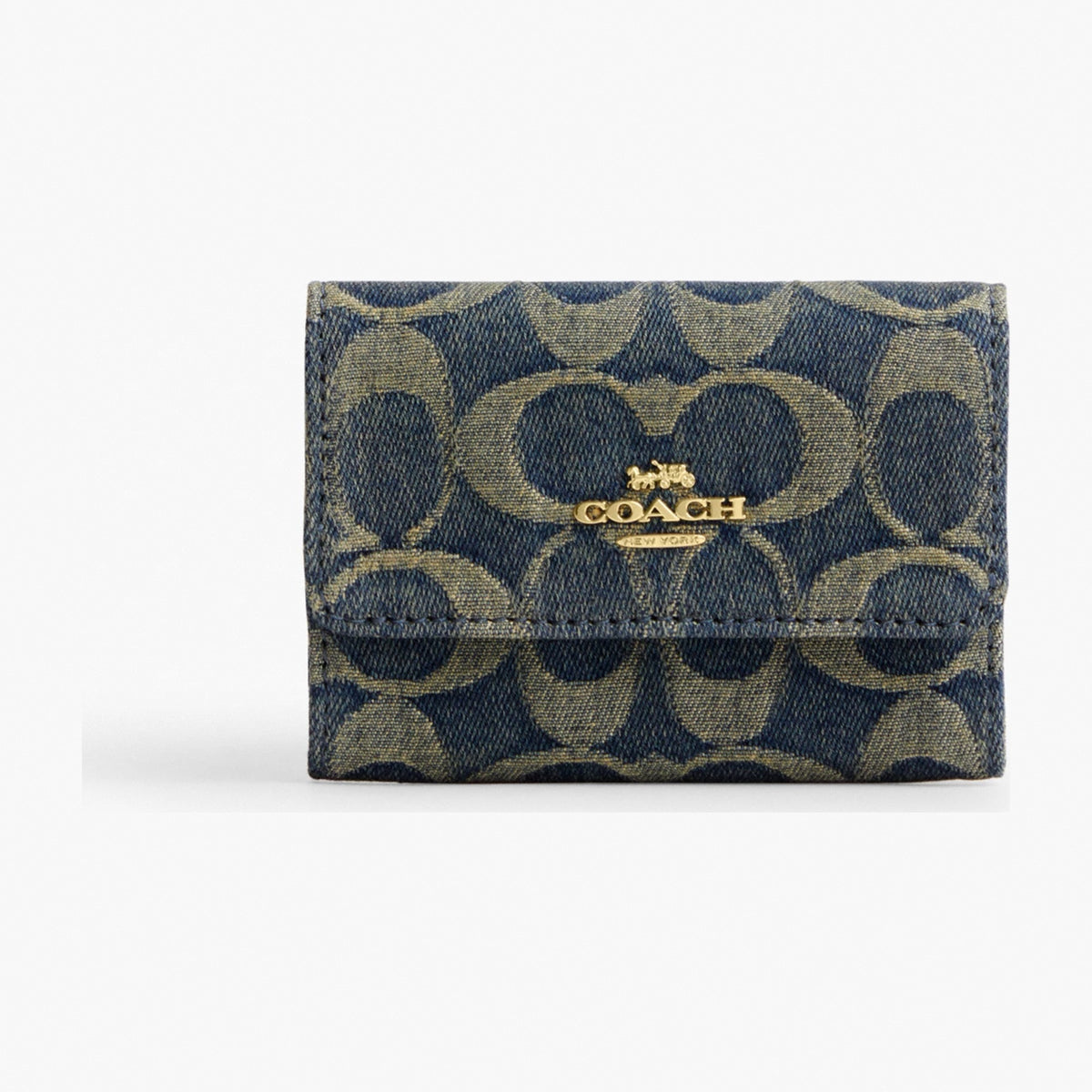 Coach Flap Card Case In Signature Regenerative Cotton Denim - Gold/Denim