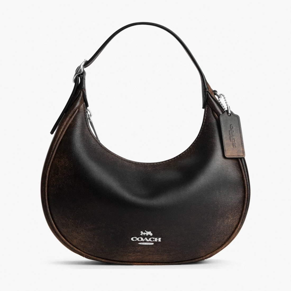 Coach Emily Shoulder Bag In Loved Leather - Silver/Black Brown