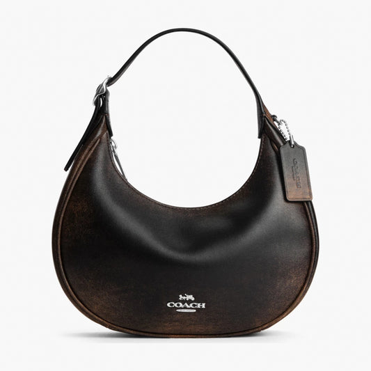 Coach Emily Shoulder Bag In Loved Leather - Silver/Black Brown