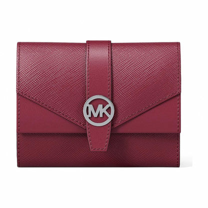 Michael Kors Greenwich Medium Leather Trifold Wallet - MAROON