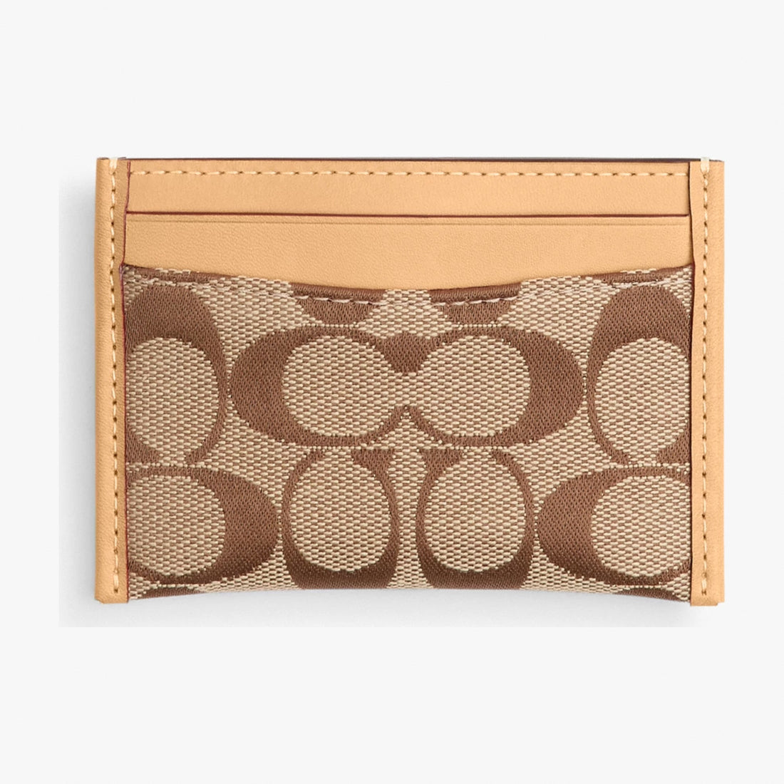 Coach Essential Card Case In Signature Jacquard - Brass/Khaki Light Peach