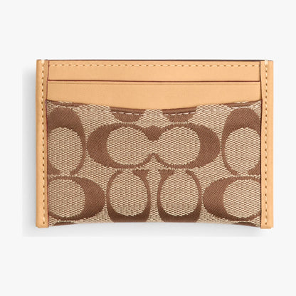 Coach Essential Card Case In Signature Jacquard - Brass/Khaki Light Peach