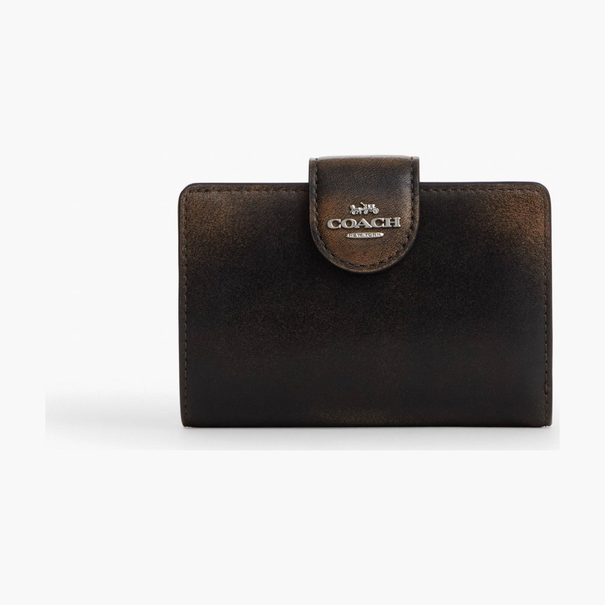 Coach Medium Corner Zip Wallet In Loved Leather - Silver/Black Brown