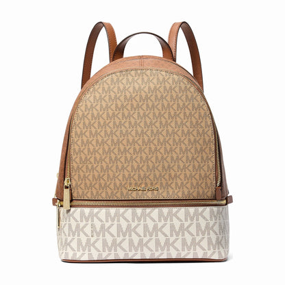 Michael Kors Rhea Medium Color-Block Signature Logo Backpack - CAMEL MLT