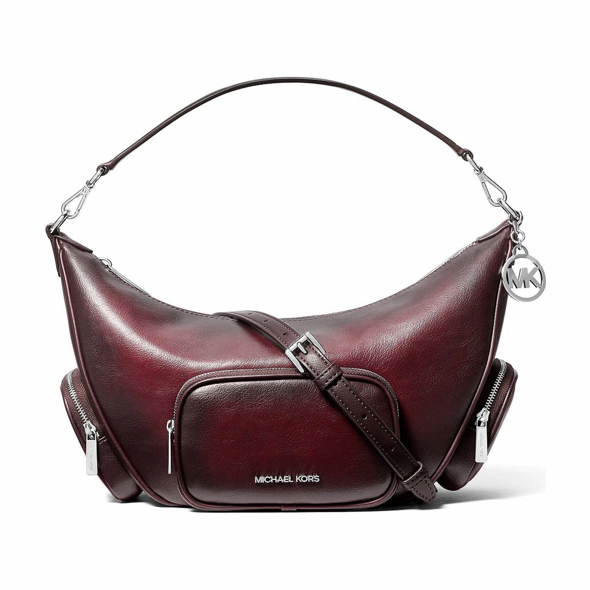 Michael Kors Merritt Medium Burnished Convertible Shoulder Bag - MAROON