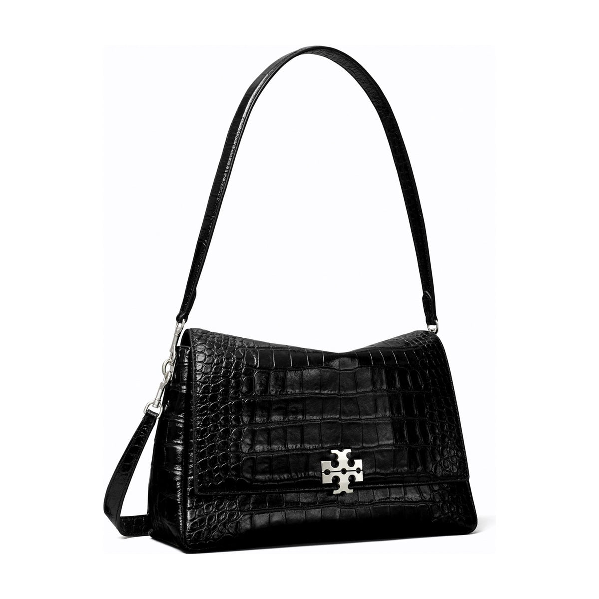 Tory Burch Charlie Croc-Embossed Shoulder Bag - Black