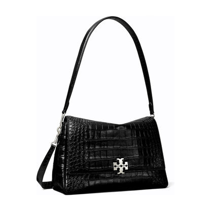 Tory Burch Charlie Croc-Embossed Shoulder Bag - Black