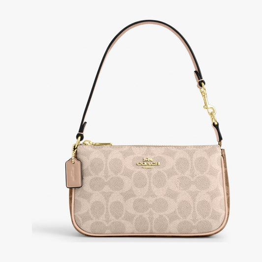 Coach Nolita 19 In Blocked Signature Canvas - Gold/Sand/Tan