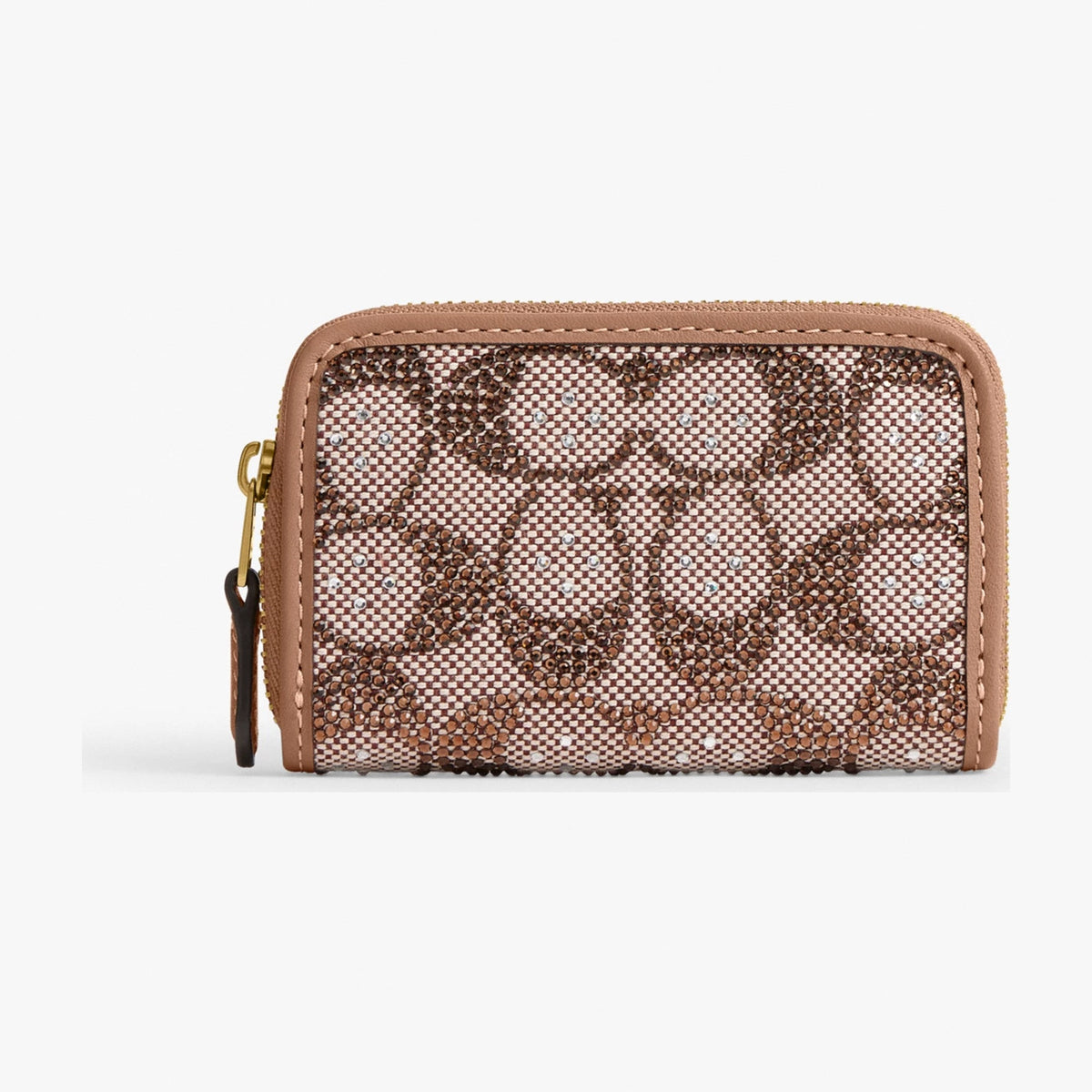 Coach Essential Small Zip Around Card Case In Crystal Signature Jacquard - Brass/Mushroom