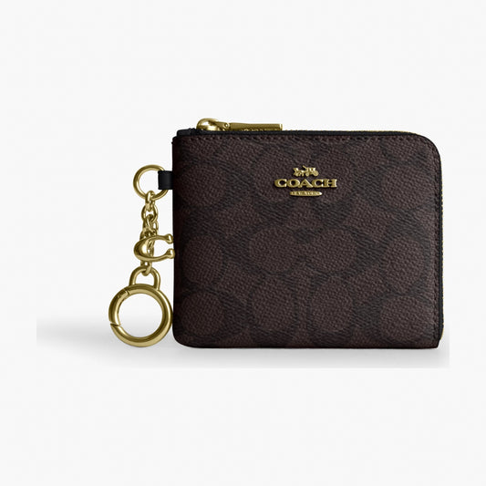 Coach Small Corner Zip Wallet In Signature Canvas - Gold/Walnut/Black