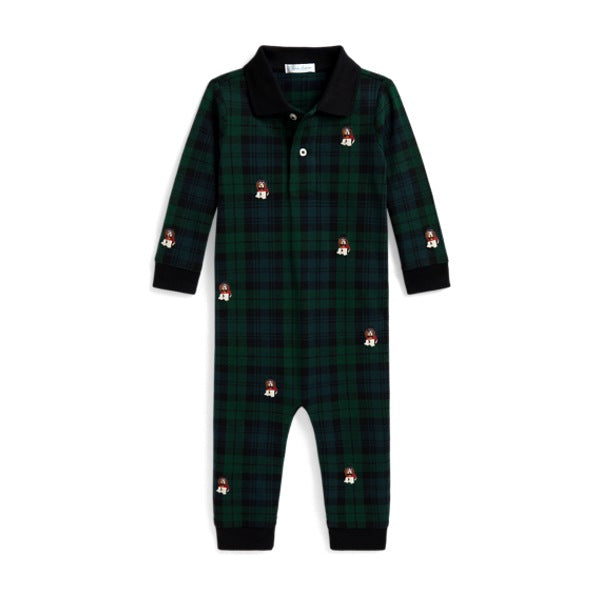 Ralph Lauren Baby Boy Dog-Embroidered Cotton Mesh Coverall - Blackwatch Tartan