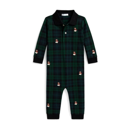 Ralph Lauren Baby Boy Dog-Embroidered Cotton Mesh Coverall - Blackwatch Tartan