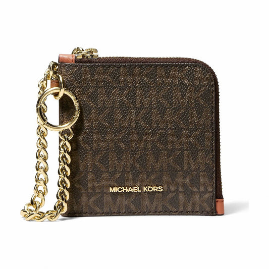 Michael Kors Jet Set Travel Signature Logo Chain Wallet - BROWN