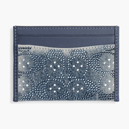 Coach Essential Card Case In Regenerative Cotton Denim With Crystal Signature - Brass/Denim