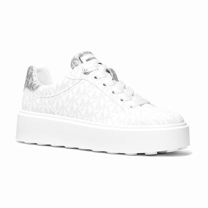 Michael Kors Romey Metallic Two-Tone Signature Logo Platform Sneaker - BRIGHT WHT