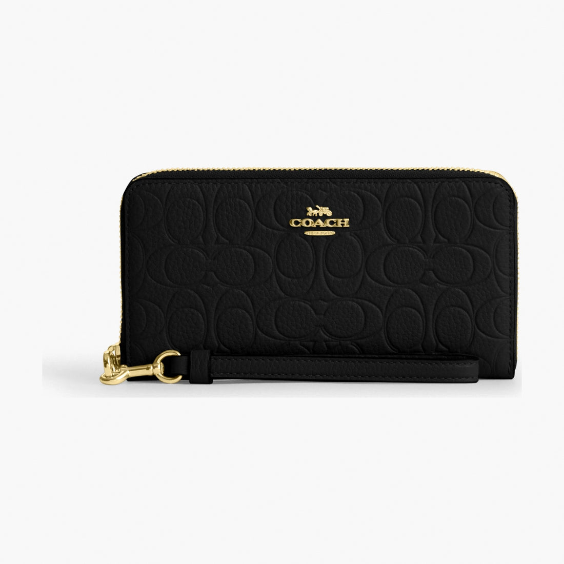 Coach Long Zip Around Wallet In Signature Leather - Gold/Black