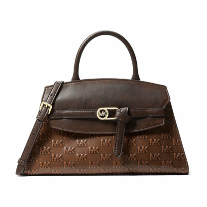 Michael Kors Greta Medium Logo Embossed Satchel - CHOCOLATE