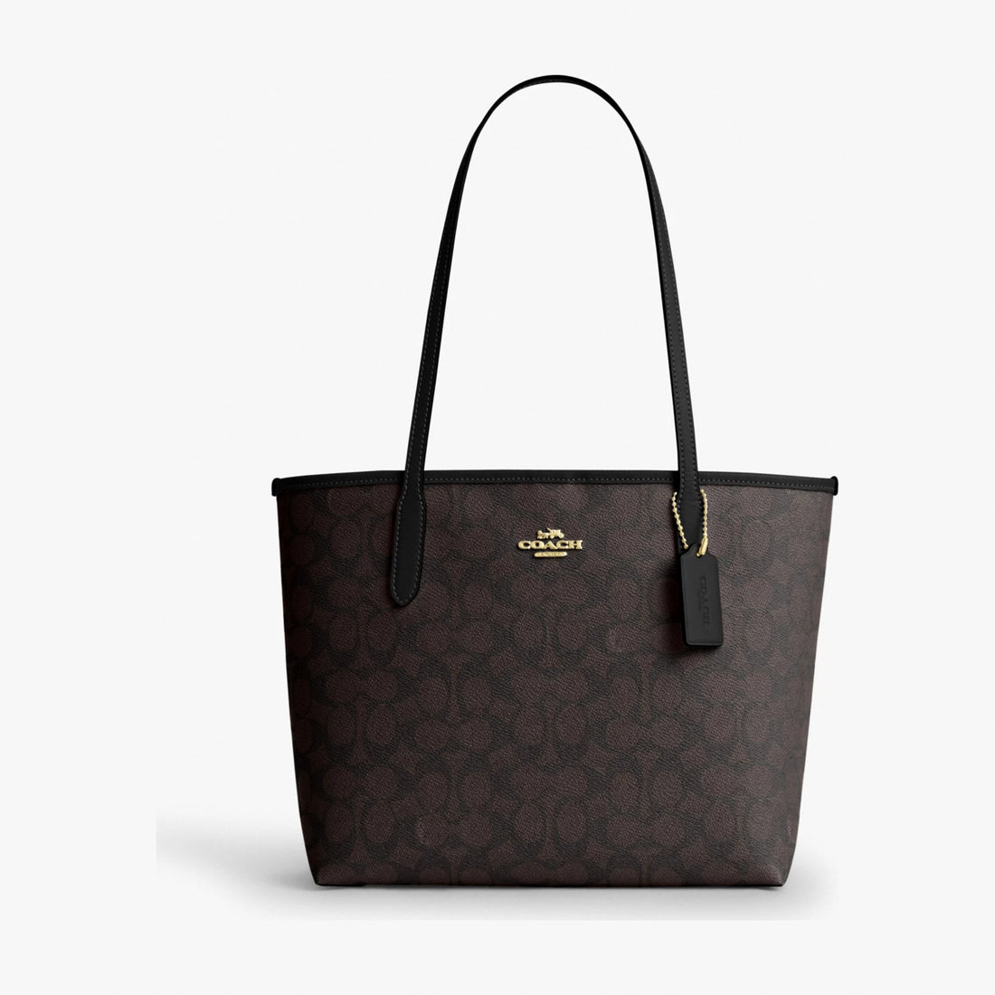 Coach Medium City Tote Bag In Signature Canvas - Gold/Walnut/Black