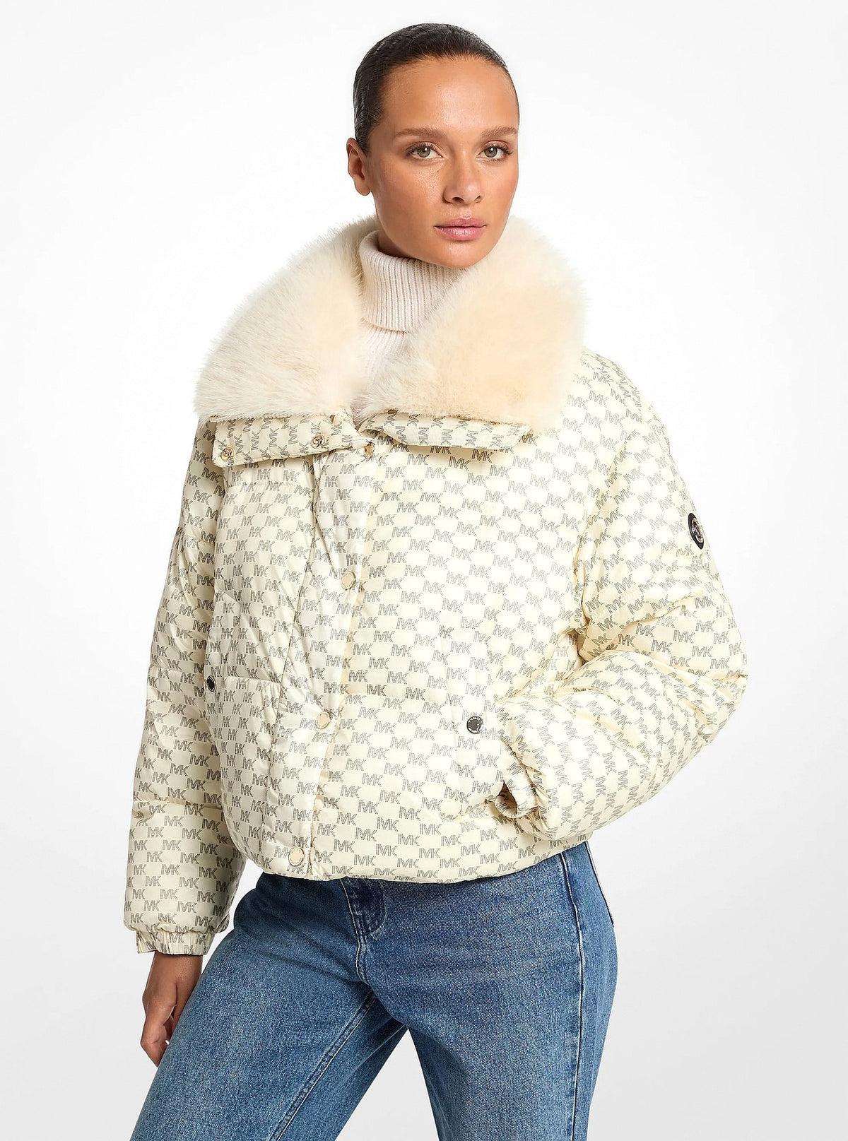 Michael Kors Sherpa Puffer Jacket - CREAM LOGO